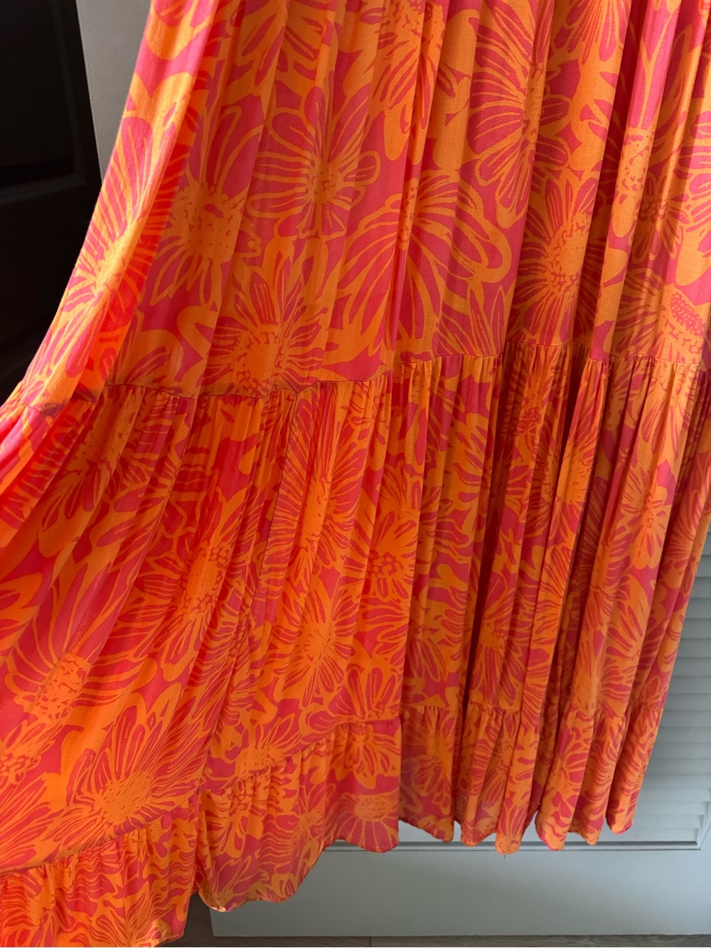 Free People | European Summer Tiers for You Printef Orange-Pink Maxi Dress Large - Picture 8 of 9